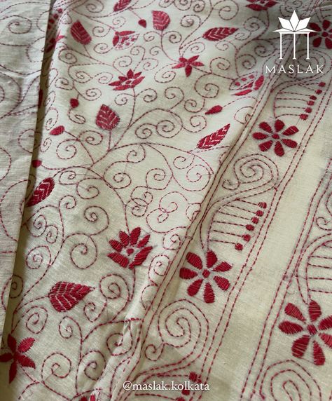 [SOLD OUT]. Cotton Kantha Stitch Saree 🦢 ✨ Handcrafted elegance meets timeless charm. These are pure cotton saree with handwoven Kantha artistry all over the weave. Very lightweight and comfortable saree. No Blouse Piece. Price: Rs 3000/- (free shipping)🤍 For booking: DM us on @maslak.kolkata or WhatsApp 6291508485 with a screenshot. Note: Unboxing video is a must for product exchange or return. #KanthaSaree #HandloomLove #TraditionalCraft #EthnicWear #IndianFashion #SareeLove #Handcraft... Katha Stitch Saree, Kantha Stitch Saree, Stitch Saree, Kantha Sarees, Artisan Fashion, Kantha Stitch, Unboxing Video, Traditional Crafts, Hand Loom