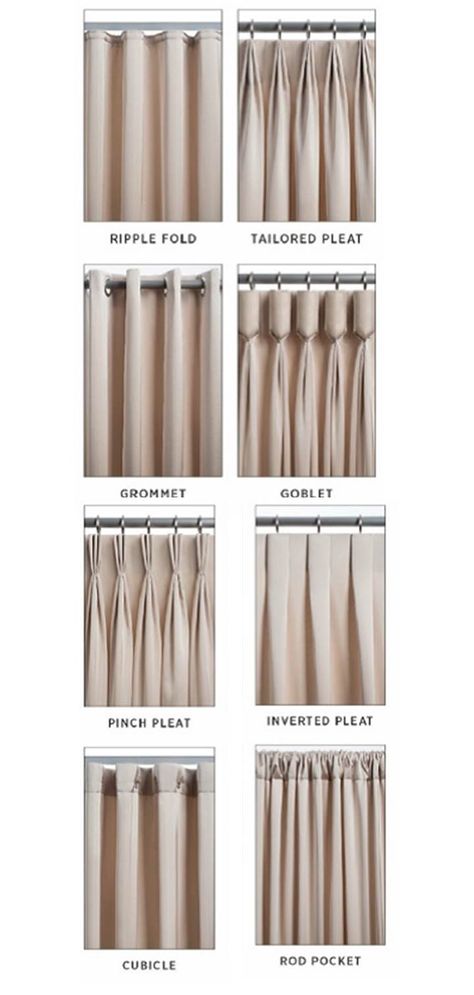 3 Pleat Curtains, Curtain Styles Living Room Modern, Curtain Pleats Styles How To Make, Closed Curtains Living Room, Curtain Stitching Ideas, Drapery Pleat Styles, Curtain Headings Styles, Curtain Types Style, Types Of Curtain Pleats