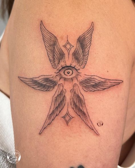 Seraphim Angel Tattoo Design, Seraphim Tattoo Design, Seraphim Angel Tattoo, Accurate Angel Tattoo, Biblically Accurate Angel Tattoo, Seraphim Tattoo, Angle Tattoo, Back Of Neck Tattoo, Epic Tattoo