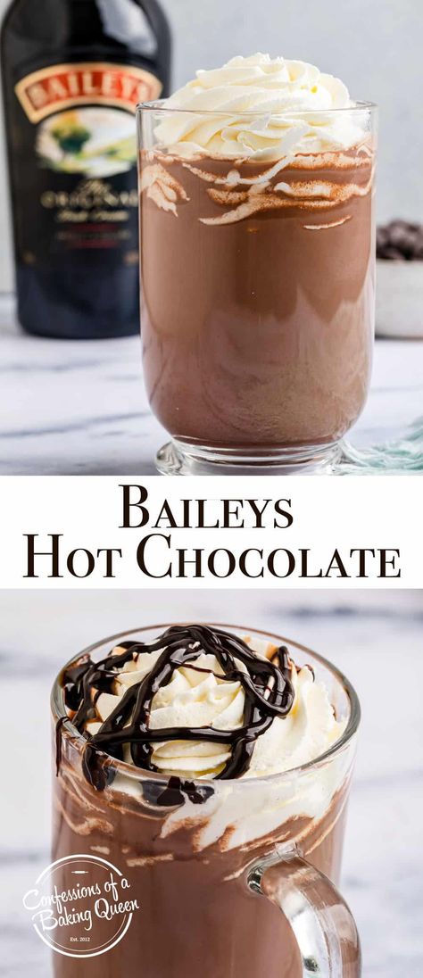 Hot Chocolate With Baileys Recipe, Baileys Recipes Drinks Hot Chocolate, Bailey’s Hot Chocolate, Baileys Hot Drinks, Hot Chocolate Liquor Drinks, Bailey’s Drink Recipes, Chocolate Baileys Recipes, Coffee And Baileys Drinks, Easy Baileys Drinks