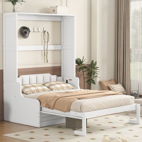 Queen Size Murphy Bed with Cushion, Easy Fold Wood Wall Bed, Space-Saving Murphy Bed Cabinet with Loveseat Sofa Chair for Home Product Features [Multi-function] This Murphy bed can be folded away into a cabinet to open up floor space in any room. Queen Size Murphy Bed, Murphy Bed Wall, Queen Murphy Bed, Space Saving Beds, Hidden Bed, Cabinet Bed, Beds And Headboards, Inspire Me Home Decor, Wall Bed