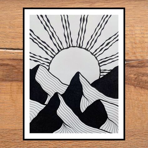 Posca Art Landscape, Overlapping Art Drawings, Black And White Marker Art, Marker Art Black And White, Drawing With Black Marker, Marker Art Black, Black And White Easy Drawings, Black Marker Art, Marker Drawing Easy