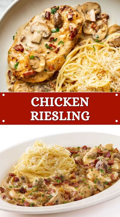 Recreate the gourmet experience at home with the Cheesecake Factory Chicken Riesling Recipe! Unlock the culinary magic behind this elegant dish featuring tender chicken in a rich Riesling wine sauce. Impress your guests with a taste of restaurant-style luxury. Gourmet Entree Recipes, Cheesecake Factory Chicken Riesling, Dinner Ideas Gourmet, Reisling Chicken Recipe, Chicken Riesling Cheesecake Factory, Italian Chicken Dishes Recipes, Unique Lunch Recipes, Chicken Rockefeller, Riesling Chicken