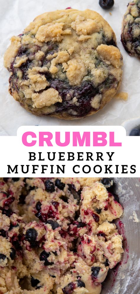 January Bakery Ideas, Dessert Buisness Ideas, Spring Cookie Ideas, Gluten Free Crumbl Cookies, Copycat Crumble, Blueberry Muffin Cookies, Crumbl Copycat, Muffin Cookies, Bakery Style Blueberry Muffins