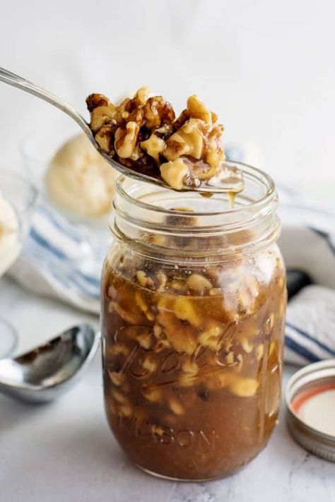 Walnuts in Syrup - Southern Plate Wet Nuts Recipe, Walnut Ice Cream Topping, Walnut Syrup Recipe, Walnut Ice Cream, Sundae Toppings, Ice Cream Sauce, Walnuts Recipe, Walnut Sauce, Southern Plate