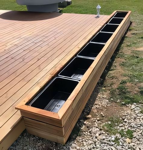 DIY & Crafts Built In Deck Seating Bench Designs, Floating Deck With Bench Seating, Trex Deck Built In Seating, Trex Deck With Bench Seating, Composit Deck Storage Bench, Deck Seating, Outdoor Living Design, Outdoor Gardens Design, Yard Design