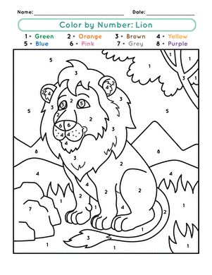 Preschool Math Worksheets: Color by Number: Lion Primary School Art, Jungle Thema, Color By Number Printable, Lion Coloring Pages, Kid Coloring Page, Printable Preschool Worksheets, Kids Coloring Book, Color By Numbers, Color By Number