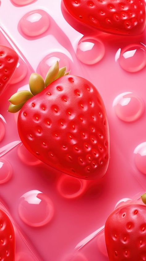 3d jelly strawberrie backgrounds strawberry berries. | premium image by rawpixel.com / chu_chutima Strawberry Iphone Wallpaper, Cute Strawberry Wallpaper, Wallpaper Strawberry, Strawberry Wallpaper, Strawberry Aesthetic, Strawberry Rose, Jelly Wallpaper, Iphone Wallpaper Iphone, Strawberry Roses