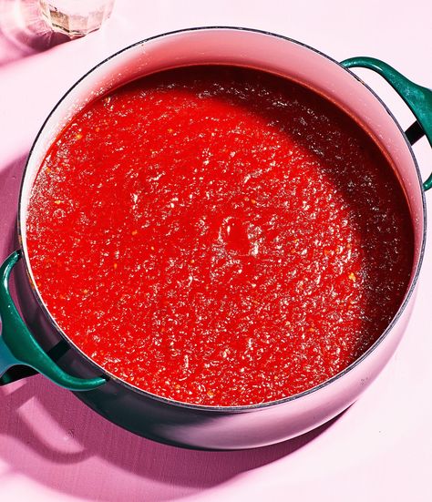 Sunday Stash Marinara Sauce Recipe | Epicurious Leftover Tomato Sauce, Shawarma Spices, Canning Crushed Tomatoes, Marinara Sauce Recipe, Easy Tomato Sauce, Canning Diced Tomatoes, Freezer Friendly, Batch Cooking, Crushed Tomatoes