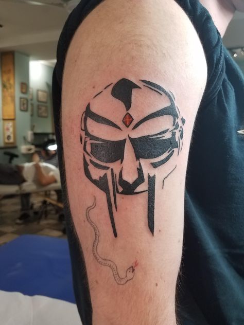 MF DOOM mask done at Chicago tattoo and piercing Co. Mf Doom Tattoo, Doom Tattoo, Rap Tattoo, Doom Mask, Mf Doom Mask, Chicago Tattoo, La Tattoo, Cactus Tattoo, Tattoo Face