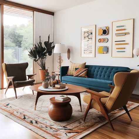 Retro Design Living Room, Art Deco Mcm Living Room, 60s Style Interior, Bold Mid Century Modern Living Room, Vintage Art Living Room, Vintage Retro Interior, Contemporary Retro Living Room, Art Deco Mid Century Modern Living Room, Eccentric Mid Century Modern