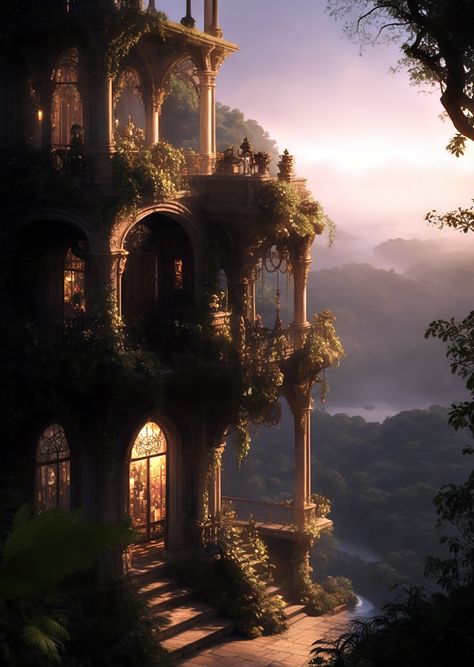 Cliffside Castle Fantasy Art, Fantasy Shifting, Library Cottage, Beautiful Landscape Pictures, Cliff Side, Fantasy Bedroom, Fantasy Town, Scene Background, Dream Life House