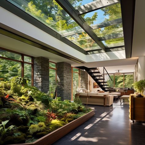 Home Skylight, Biophilic Home, Biophilic Architecture, Skylight Design, Mid Century Modern Interior Design, Building Aesthetic, House In Nature, The Beauty Of Nature, Organic Architecture