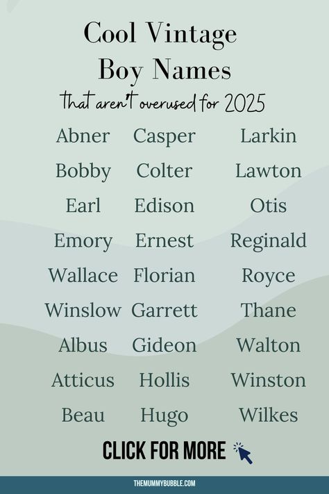 Unusual baby boy names taken from baby name charts of the past. Vintage boy names with an old fashioned charm that you will love. Old School Boy Names, Vintage Baby Boy Names, Dutch Names, Old Fashioned Boy Names, Vintage Boy Names, Vintage Baby Names, Writing Inspiration Tips, Vintage Baby Boys, Vintage Names