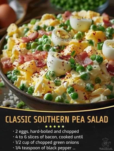 Bariatric Kitchen Recipes | Classic Southern Pea Salad 🥓 | Facebook Classic Southern Pea Salad, Southern Pea Salad, Canned Peas, Quick Soup Recipes, Pea Salad Recipes, Quick Soup, Bbq Dishes, Classic Salad, Yummy Salads