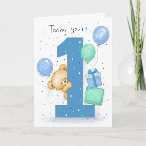 Baby Boy Cards Handmade, Baby Birthday Card, First Birthday Presents, Old Birthday Cards, Baby Cards Handmade, Shower Balloons, Baby Boy Cards, First Birthday Cards, Watercolor Birthday Cards