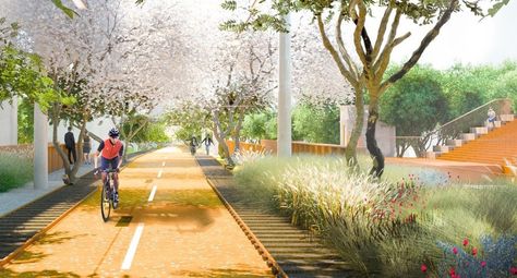 Green Corridor Urban Design, Urban Green Space, Ecological Architecture, Ecological Landscape, Green Corridor, Urban Design Graphics, Corridor Design, Linear Park, Urban Landscape Design