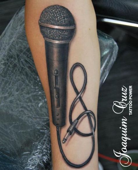 Tattoo Power, tatuador de Portugal - Tattooers.net Mic Tattoo, Microphone Tattoo, Music Tattoo Sleeves, Gas Mask Art, Rose Flower Tattoos, Power Tattoo, Tattoo Power, Forearm Band Tattoos, Biker Tattoos