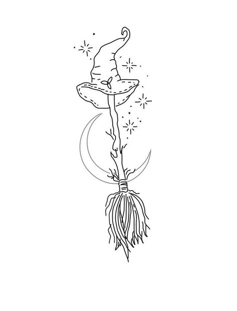 Halloween Tattoo Witch, Witches Broom Drawing, Witches Hat Tattoo, Witchy Tattoos Simple, Witch Broom Drawing, Witches Broom Tattoo, Witch Broom Tattoo, Witchy Drawings Simple, Lantern Tattoo