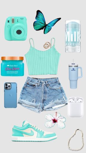 #teal real outfit and teal items Teal Outfit Ideas, Simple Cute Outfits For School, Teal Clothes, Dunk Outfits, Chav Outfits, Cute Highschool Outfits, Teal Outfits, Casual Preppy Outfits, Cute Lazy Day Outfits