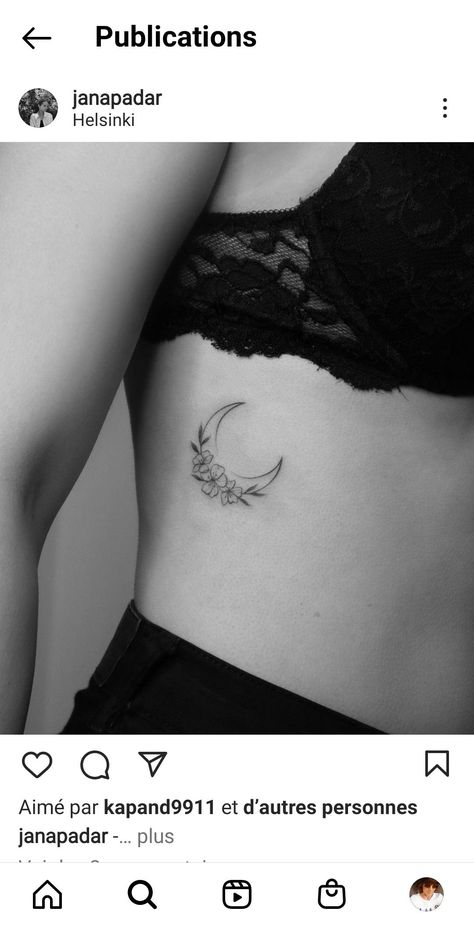 Rib Moon Tattoos For Women, Moon Tattoo Ribcage, Tattoo Love You To The Moon And Back, Moon Tattoo On Ribs, Moon Tattoo Ribs, Moon Rib Tattoo, Luna Tattoo Design, Moon Butterfly Tattoo, Moon Hip Tattoo