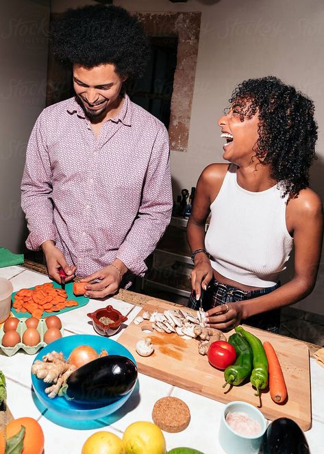 "Black couple cooking together in the kitchen" by Stocksy Contributor "Lucas Ottone" Black Couple Cooking Together Aesthetic, Couples Eating Together, Cooking With Husband, Black Couple Cooking, Couples Cooking Together, Friends Cooking Together, Couple Cooking Together Aesthetic, Couple Having Dinner, Couple Cooking Together