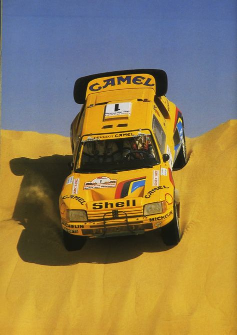 Peugeot 205 T16 Rally Car Racing, Paris Dakar Rally, Rally Raid, Paris Dakar, Auto Retro, Rally Racing, Yellow Car, Sport Automobile, Rallying