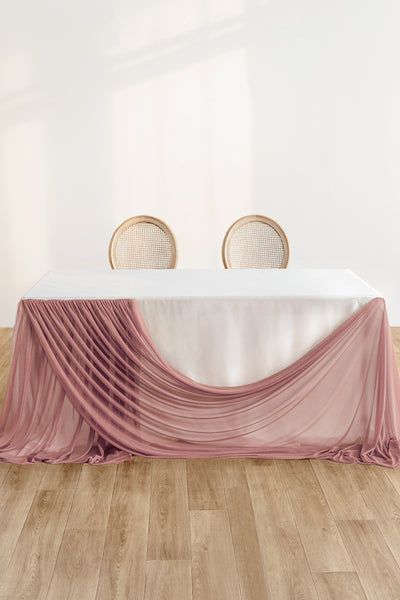 Table Drapes Ideas, Table Decorations With Cloth, Layered Table Cloth Ideas, Terracotta Wedding Table Settings, Table Cloth Aesthetic, Simple Sweetheart Table, Wedding Head Table Ideas, Sweetheart Wedding Table, Wedding Table Backdrop Ideas