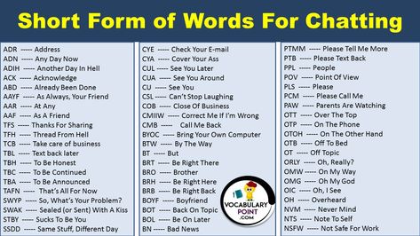 Text Short Words, Text Shortcuts Words, Text Abbreviations Social Media, Short Forms For Chatting, Text Meanings, Opinion Words, Text Abbreviations, Sms Language, Short Text