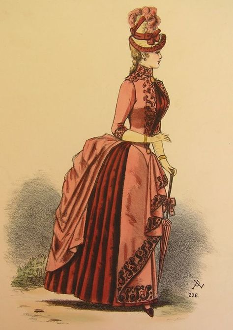 Kos, Bustle Period Fashion, 1883 Fashion Plate, Bustle Era Fashion, Late Victorian Era Fashion, Late Bustle Era, 1885 Fashion, Bustle Fashion, Edwardian Fashion Plates