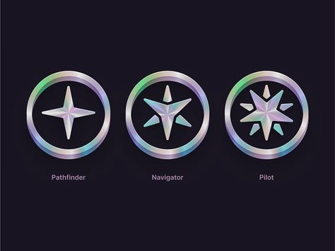 Stellar Badges by Courtney Askew for Heyo on Dribbble Stellar Logo, App Badges, Space Badge, Space Train, Binary Star, Badge Icon, Badge Ideas, N Logo, Design Apps