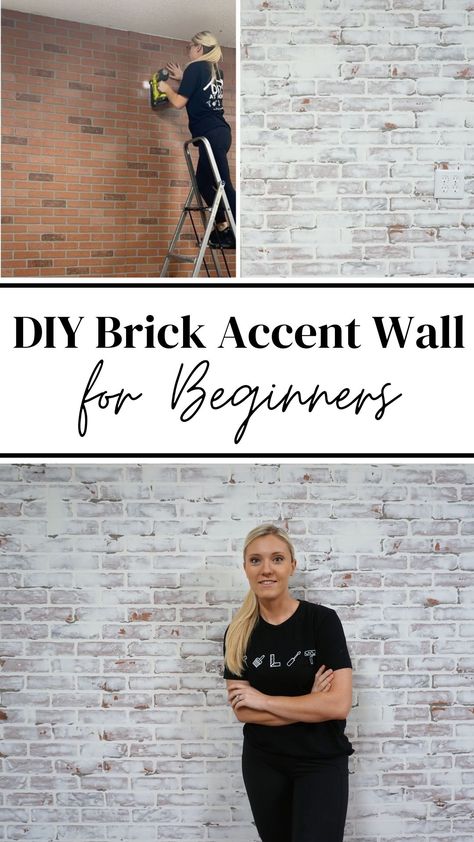 How to install a faux brick wall, installing brick panels, brick accent wall, fake brick feature wall, bedroom accent wall ideas, wood paneling, board and batten, nursery accent wall, living room accent wall. Beginner accent wall, how to install an accent wall. Accent wall tutorial, German smear on brick, overgrown on brick. Faux Painted Brick Walls, Brick Paneling Wall, Faux Brick Laundry Room Wall, Faux Brick And Shiplap Wall, Stone Accent Walls In Living Room Faux Brick, Brick Wall Paneling Ideas, Living Room Brick Wall Ideas, Diy Faux Brick Backsplash, Diy Brick Accent Wall