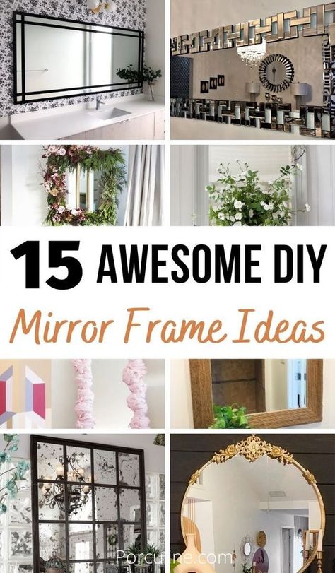 Vinyl Mirror Frame, Frame A Wall Mirror, Build A Frame For A Mirror, Refinish Mirror Frame Ideas, Oval Mirror Frame Diy, Mirror Frame Kit, Mirror Border Ideas Diy, Diy Standing Mirror Frame, Diy Arch Mirror Frame