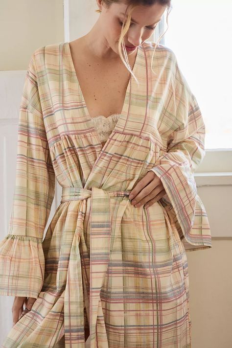 By Anthropologie Ruffled-Long-Sleeve Flannel Robe | Anthropologie UK Code Clothing, Flannel Robe, Anthropologie Uk, Under The Tree, Ruffle Long Sleeve, Long Sleeve Flannel, Flannel Pajamas, Favorite Words, Fabric Belt