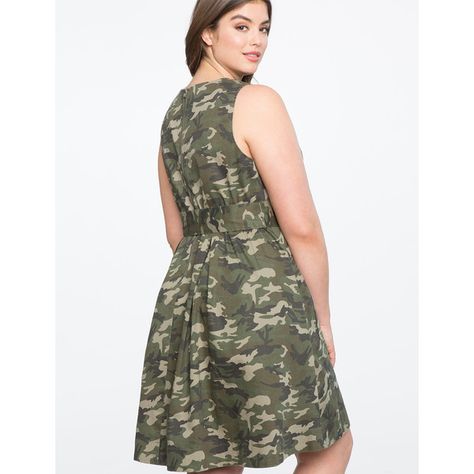 ELOQUII Sleeveless Fit and Flare Camo Dress (2,355 MXN) ❤ liked on Polyvore featuring dresses, white camo dress, white sleeveless dress, camo dress, sleeveless fit and flare dress and white a line dress Black Dress Outfit Casual, Military Inspired Fashion, Camouflage Dress, Eloquii Dress, Red Striped Dress, Camouflage Outfits, Fitted Sheath Dress, Camo Dress, Curvy Women Outfits