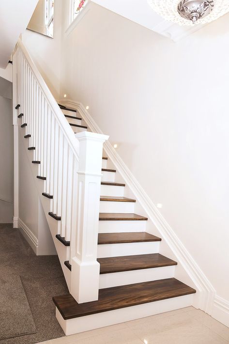 Timber Stair 24 - Stylecraft Stairways Timber Stair, White Stairs, Wooden Stairs, Hallway Decor, Hallway Decorating, Wellington, Traditional Style, Hallway, Ash