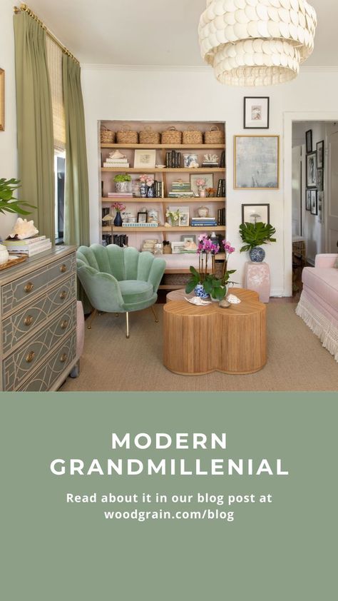 You’ve heard of Grandmillenial, the interior design trend that took off in 2021. Well we’re here to teach you about a new twist on this interior design style: Modern Grandmillenial. This style has an appreciation for the past, while also utilizing more modern décor. Modern Grandmillenial, Grandmillennial Style, Grandma Fashion, Millennials Fashion, Ethereal Aesthetic, Studio Decor, Interior Design Trends, Interior Design Styles, New Kitchen