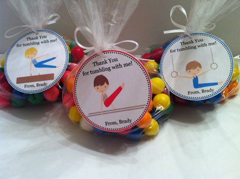 Boy Gymnastics  Party Favor Bags Gymnastics Theme Birthday Party, Gymnastics Party Favors, Boy Birthday Favors, Gymnastic Birthday, Party Favors For Boys, Gymnastic Party, Gymnastics Birthday Party, Birthday For Boys, Gym Party