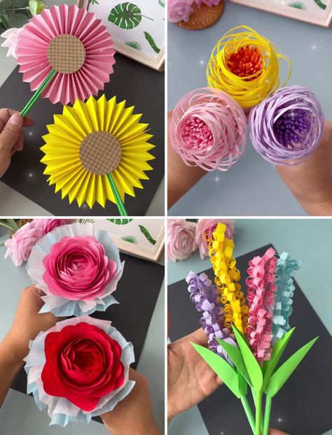 Paper Flower Crafts For Kids, Flower Crafts For Kids, Miniature Cafe, Fun Origami, Paper Party Decorations, Halloween Paper Crafts, Origami For Beginners, Paper Flower Crafts, How To Make Paper Flowers