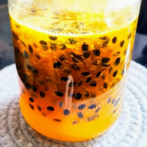 Homemade Passion Fruit Syrup | Chinese Recipes at TheHongKongCookery.com Fruit Syrup Recipe, Passion Fruit Ice Cream, Fruit Syrup, Passion Fruit Syrup, Homemade Limoncello, Tropical Scent, Fruit Ice, Chinese Recipes, Syrup Recipe