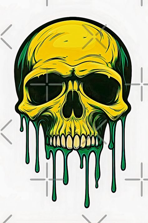 Image of colorful yellow and green skull dripping with green viscous paint liquid Tufting Image, Skull Graffiti, Cool Skull Drawings, Colorful Skull Art, Skull Drawings, Skull Sketch, Haunting Beauty, Skulls Drawing, Colorful Skulls