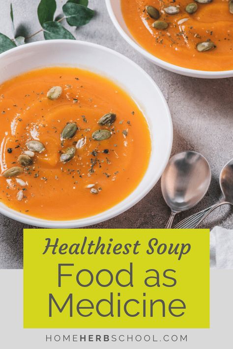 Food as medicine is an important part of herbalism and herbal medicine. This amazing squash soup is so tasty, you won't even notice how healthy it is. #Herbalism #HerbalMedicine #FoodAsMedicine Medicinal Soup, Food As Medicine, Herbal Education, Diy Herbal Remedies, Herbal Recipes, Feel Good Food, Herbs For Health, Witchy Stuff, Squash Soup