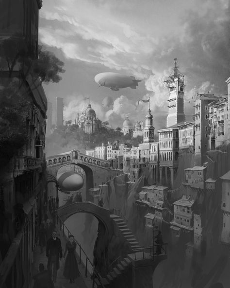 Romantic Architecture, Art Deco City, Batman Redesign, Canyon City, Diesel Punk, Punk Aesthetic, Fantasy Drawings, Star Wars Outfits, Image Painting