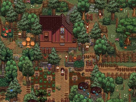 elly🌲 on X: "Back for the new Stardew Valley update, and having so much fun💗🪴🌲 Took inspiration for the crop layout from @/autumnweeds's beautiful farm https://t.co/e8oZPjFmOw" / X Stardew Valley Town, Stardew Valley Farm, Stardew Farms, Farmhouse Layout, Stardew Valley Layout, Stardew Valley Tips, Stardew Valley Farms, Farm Town, Base Building