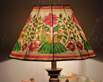 Leather Lampshade, Victorian Gothic Decor, Large Lamp Shade, Decorate Lampshade, Unusual Lighting, Floral Lampshade, Parrot Design, Vintage Parisian, Large Floor Lamp