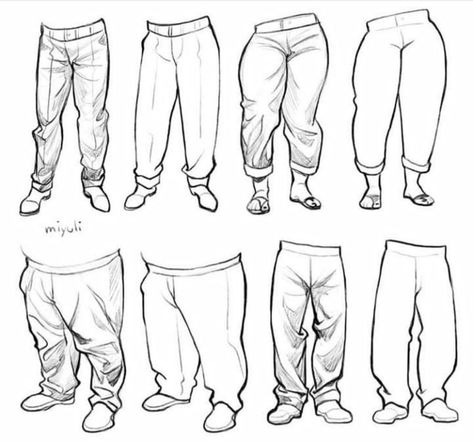 Clothes Refrence Anime, Cartoon Pants Drawing, Anime Pants Drawing, Baggy Pants Reference, Baggy Pants Drawing, Pants Drawing Reference, How To Draw Pants, Drawn Clothes, Draw Clothes