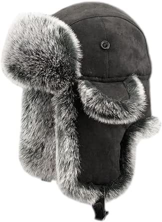 YM YOUMU Unisex Winter Russian Trapper Ushanka Russian Hat with Fur Ear Flaps Trooper Hat for Skiing Trapper Hat Men, Fur Trapper, Fur Trapper Hat, Rabbit Fur Hat, Russian Hat, Faux Fur Material, Ski Cap, Trapper Hat, Velvet Hat