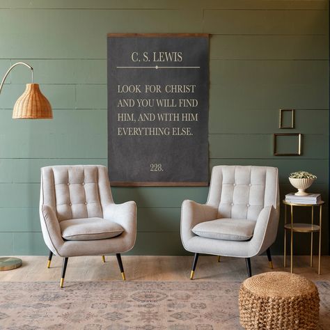 Look for Christ Canvas Wall Hanging CS Lewis Quote Sign - Etsy Tapestry Frame, Colossians 2, Oversized Canvas Art, Tree Tapestry, Custom Bible, Scripture Signs, Large Wall Space, Traditional Frames, Canvas Wall Hanging