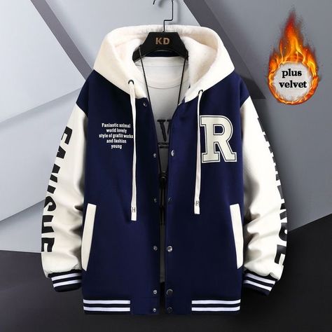 Varsity Hoodie, Hype Clothing, Street Jeans, Stylish Hoodies, Young Fashion, Cool Jackets, Baseball Jacket, Black & White, Outerwear Coats