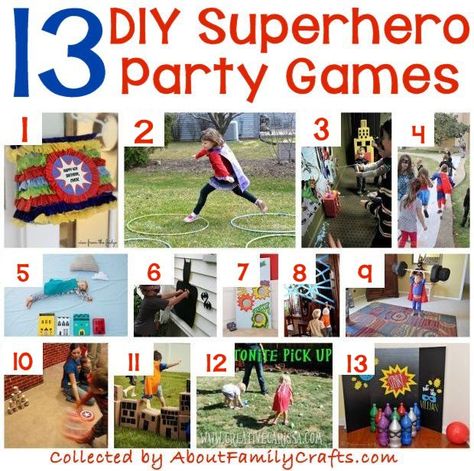 13 DIY Superhero Party Games Diy Superhero Party, Superhero Birthday Party Games, Superhero Photo Booth, Superhero Party Games, Superhero Girls Birthday, Super Hero Games, Diy Superhero, Wonder Woman Party, Pj Masks Birthday Party